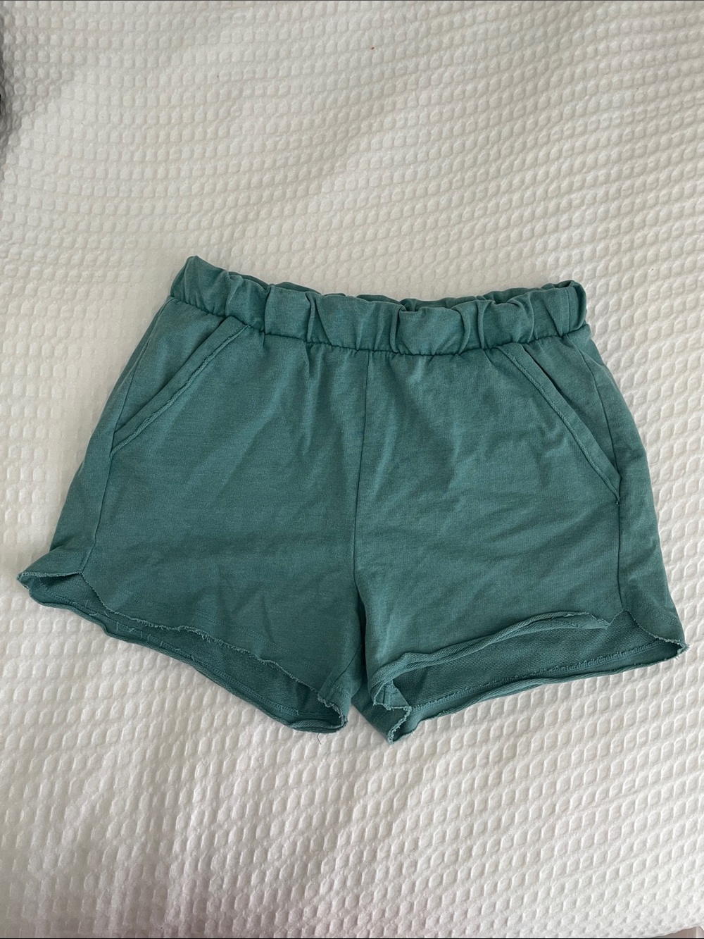 Girls' Elastic-Waist Teal Knit Shorts with Side Pockets